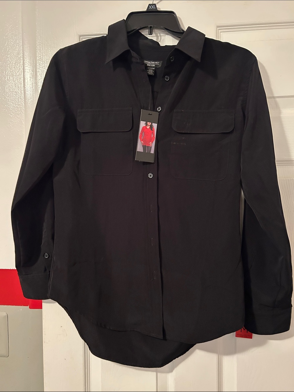 Central Park West Black Long-Sleeve Button Front Blouse